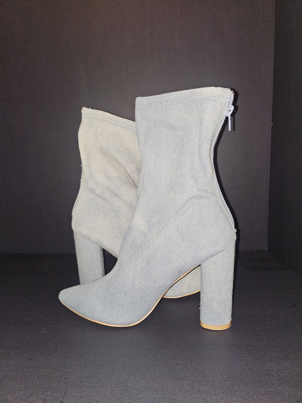 Women's Light Blue Fabric High Heel Ankle Boots
